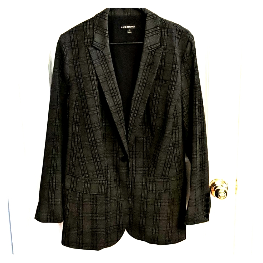 Lane Bryant Black and Grey Plaid Blazer